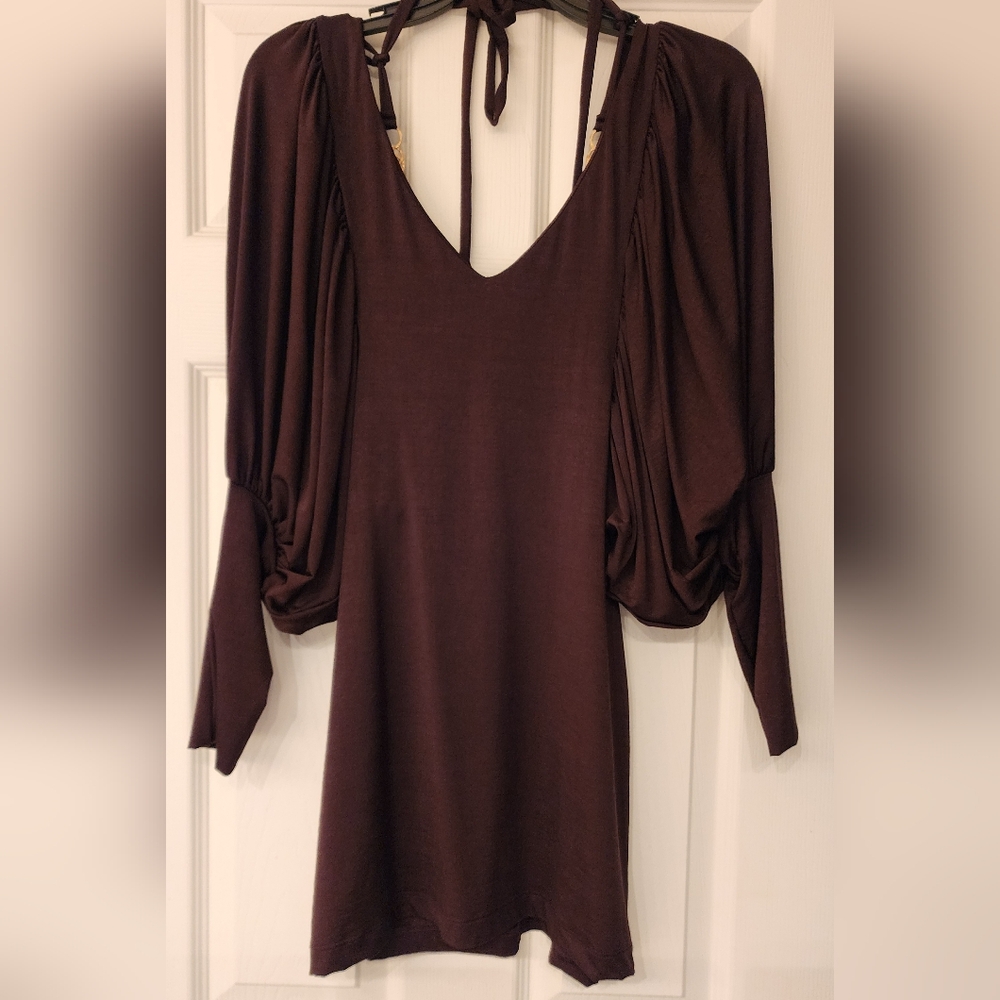 MARISA K balloon sleeve mini dress/ top w/ attached chain accent  In size Med - Picture 4 of 12